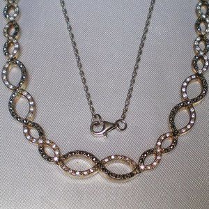 Vintage Designer Sterling Silver 925 Black White Crystal Necklace Collier Chain